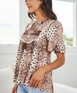 WeLove Fashion CLOTHING Glenna Top - Chocolate Print