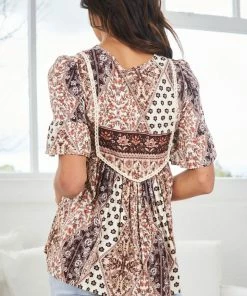 WeLove Fashion CLOTHING Glenna Top - Chocolate Print