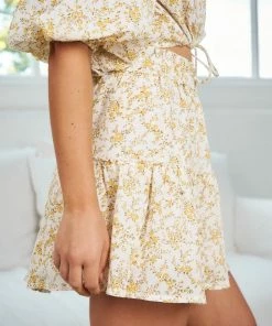 Sassy Hills Fashion Kimberley Skirt - Yellow Print CLOTHING