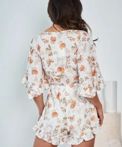 Evermore Fashion Gweneth Playsuit - White Print CLOTHING