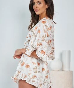 Evermore Fashion Gweneth Playsuit - White Print CLOTHING