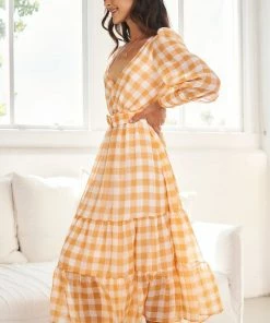 Wild Ginger Jaida Dress - Orange Gingham