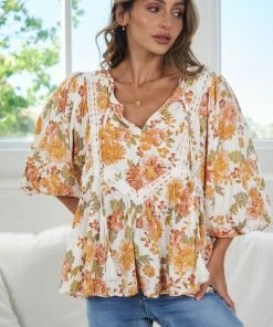 White Closet Maternity Dresses Peni Top - White Print