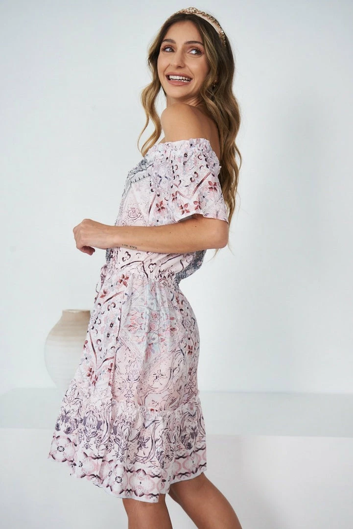 CSA (Lorraine Designs) Mahoa Dress - Pink Print DRESSES 4 CSA (Lorraine Designs) Mahoa Dress - Pink Print DRESSES