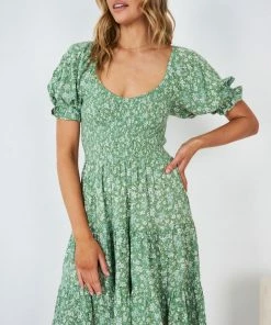 WeLove Fashion Geraldine Dress - Green Print