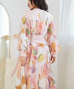 Wild Ginger Delfinia Dress - Blush Print Midi Dresses
