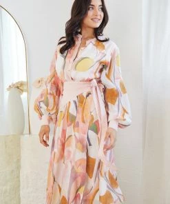 Wild Ginger Delfinia Dress - Blush Print Midi Dresses