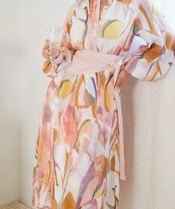 Wild Ginger Delfinia Dress - Blush Print Midi Dresses