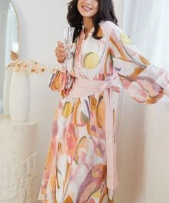 Wild Ginger Delfinia Dress - Blush Print Midi Dresses