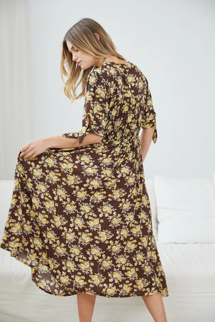 Miracle Fashion Delorece Dress - Chocolate Floral DRESSES 4 Miracle Fashion Delorece Dress - Chocolate Floral DRESSES