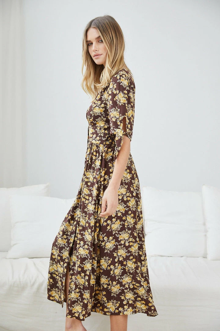 Miracle Fashion Delorece Dress - Chocolate Floral DRESSES 5 Miracle Fashion Delorece Dress - Chocolate Floral DRESSES