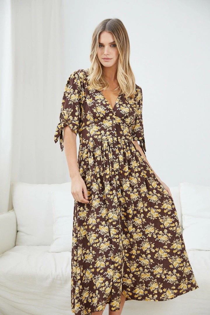 Miracle Fashion Delorece Dress - Chocolate Floral DRESSES 6 Miracle Fashion Delorece Dress - Chocolate Floral DRESSES