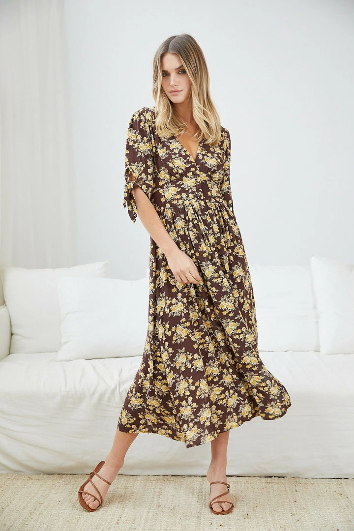 Miracle Fashion Delorece Dress - Chocolate Floral DRESSES 7 Miracle Fashion Delorece Dress - Chocolate Floral DRESSES