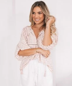 WeLove Fashion Deserae Top - Beige Gingham