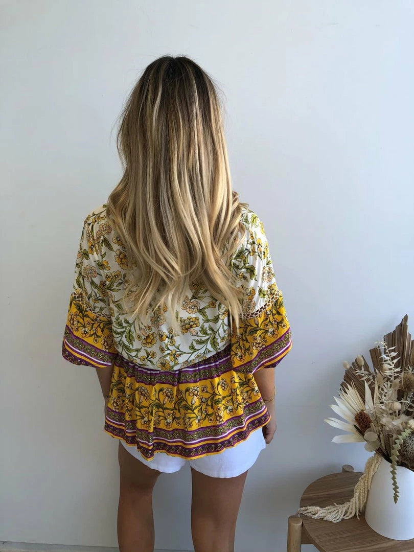 Pink Diamond CLOTHING Domo Top - Yellow Print 4 Pink Diamond CLOTHING Domo Top - Yellow Print