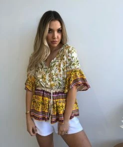 Pink Diamond CLOTHING Domo Top - Yellow Print