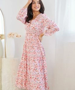 Label Of Love Midi Dresses Eastley Dress - Pink Floral 10 Label Of Love Midi Dresses Eastley Dress - Pink Floral