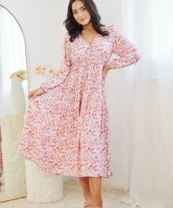 Label Of Love Midi Dresses Eastley Dress - Pink Floral 12 Label Of Love Midi Dresses Eastley Dress - Pink Floral