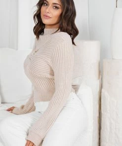 Pink Diamond Empress Knit Top - Beige CLOTHING