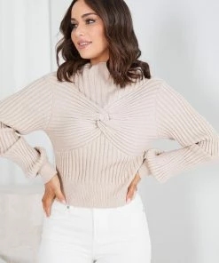 Pink Diamond Empress Knit Top - Beige CLOTHING