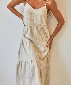 Style Box Filter Dress - Beige Stripe DRESSES
