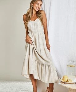 Style Box Filter Dress - Beige Stripe DRESSES