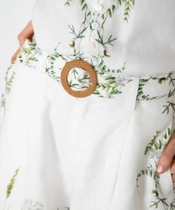 GDS CLOTHING Floella Belted Shorts - Green Print