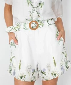 GDS CLOTHING Floella Belted Shorts - Green Print