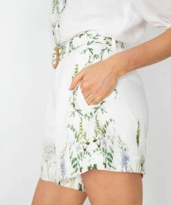 GDS CLOTHING Floella Belted Shorts - Green Print