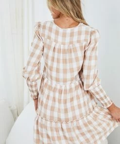 Dream House Garza Dress - Beige Gingham