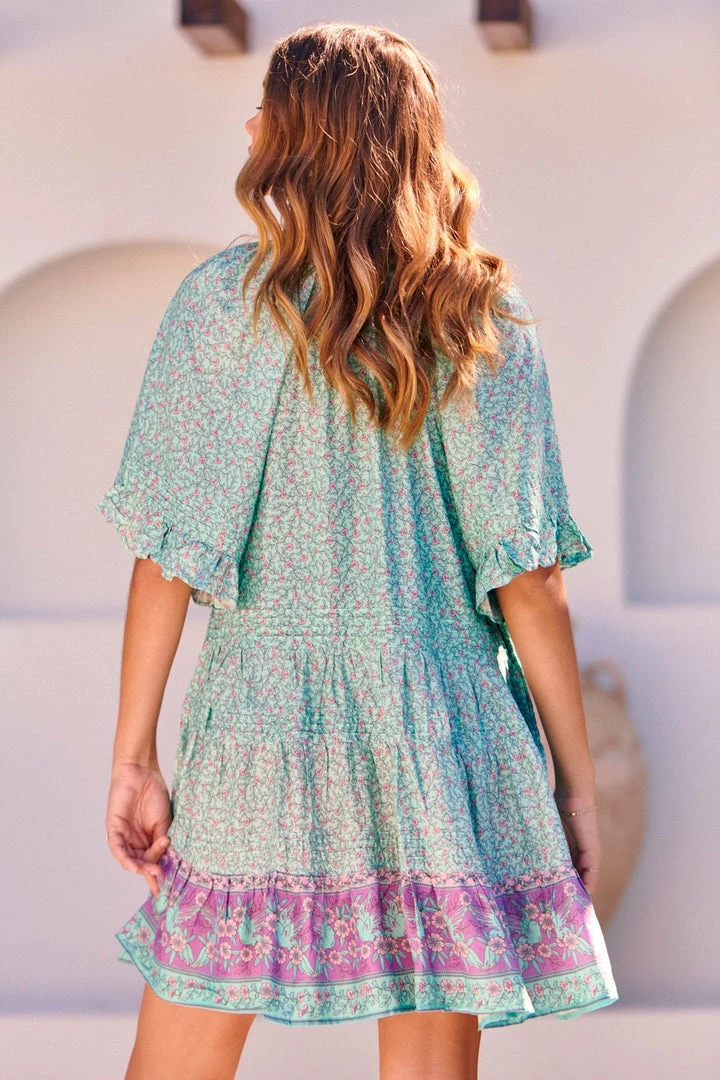 Jaase Gigi Mini Dress - Aqua Print DRESSES 4 Jaase Gigi Mini Dress - Aqua Print DRESSES
