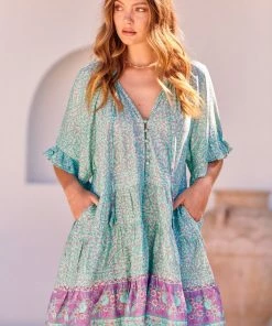 Jaase Gigi Mini Dress - Aqua Print DRESSES