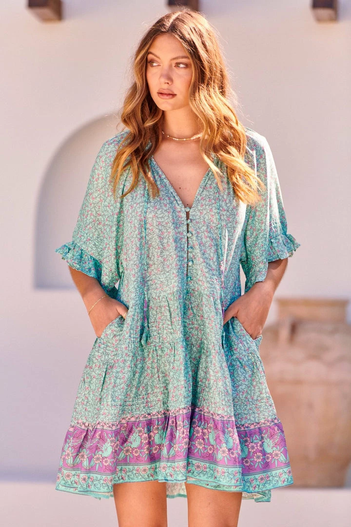 Jaase Gigi Mini Dress - Aqua Print DRESSES 3 Jaase Gigi Mini Dress - Aqua Print DRESSES