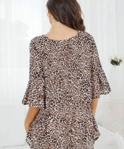 Miracle Fashion CLOTHING Ginessa Top - Beige Print