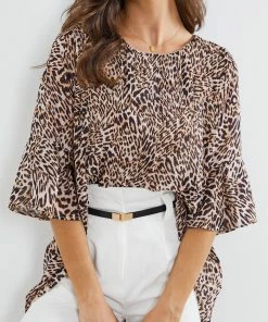 Miracle Fashion CLOTHING Ginessa Top - Beige Print