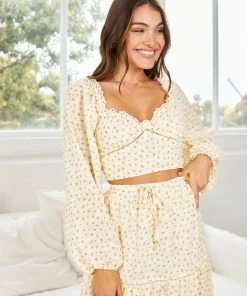 Into Fashion Gleci Top - Yellow Print CLOTHING