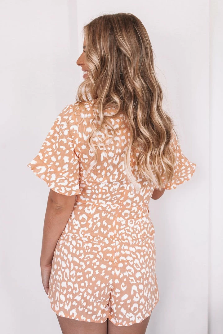 Desire CLOTHING Gossamer Playsuit - Peach Print 4 Desire CLOTHING Gossamer Playsuit - Peach Print