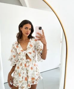 Evermore Fashion Gweneth Playsuit - White Print CLOTHING