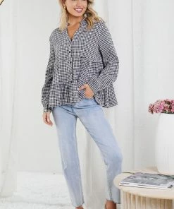 Miracle Fashion Harnette Top - Black Gingham CLOTHING