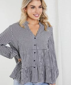 Miracle Fashion Harnette Top - Black Gingham CLOTHING