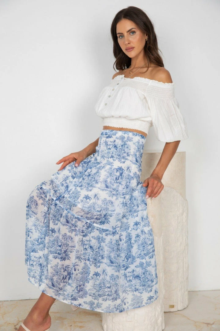 YH & Co (Chloe Yip) Hydie Skirt - Blue Floral CLOTHING 3 YH & Co (Chloe Yip) Hydie Skirt - Blue Floral CLOTHING