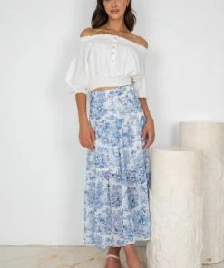 YH & Co (Chloe Yip) Hydie Skirt - Blue Floral CLOTHING 10 YH & Co (Chloe Yip) Hydie Skirt - Blue Floral CLOTHING