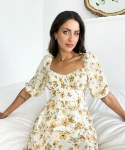 Pink Diamond Bonita Dress - Beige Floral DRESSES 7 Pink Diamond Bonita Dress - Beige Floral DRESSES