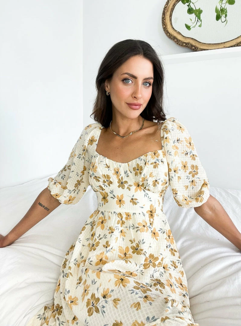 Pink Diamond Bonita Dress - Beige Floral DRESSES 4 Pink Diamond Bonita Dress - Beige Floral DRESSES