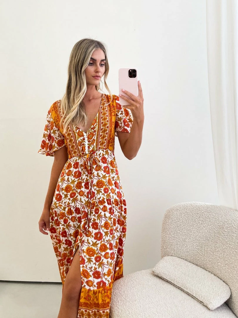 HQ Fashion Ersilia Dress - Mustard Print 7 HQ Fashion Ersilia Dress - Mustard Print