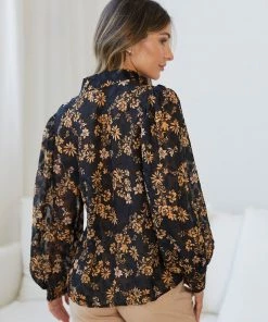 White Closet CLOTHING Indra Top - Black Floral