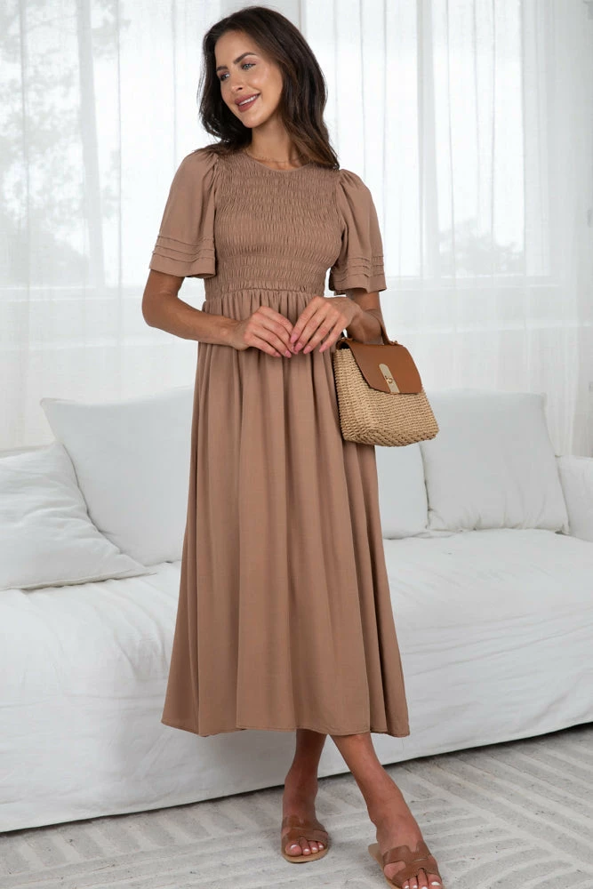 Qtrend Fashion PTY LTD Iolana Dress - Tan 6 Qtrend Fashion PTY LTD Iolana Dress - Tan