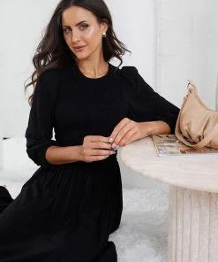 Qtrend Fashion PTY LTD Cocktail Dresses Iolana Long Sleeve Dress - Black 12 Qtrend Fashion PTY LTD Cocktail Dresses Iolana Long Sleeve Dress - Black