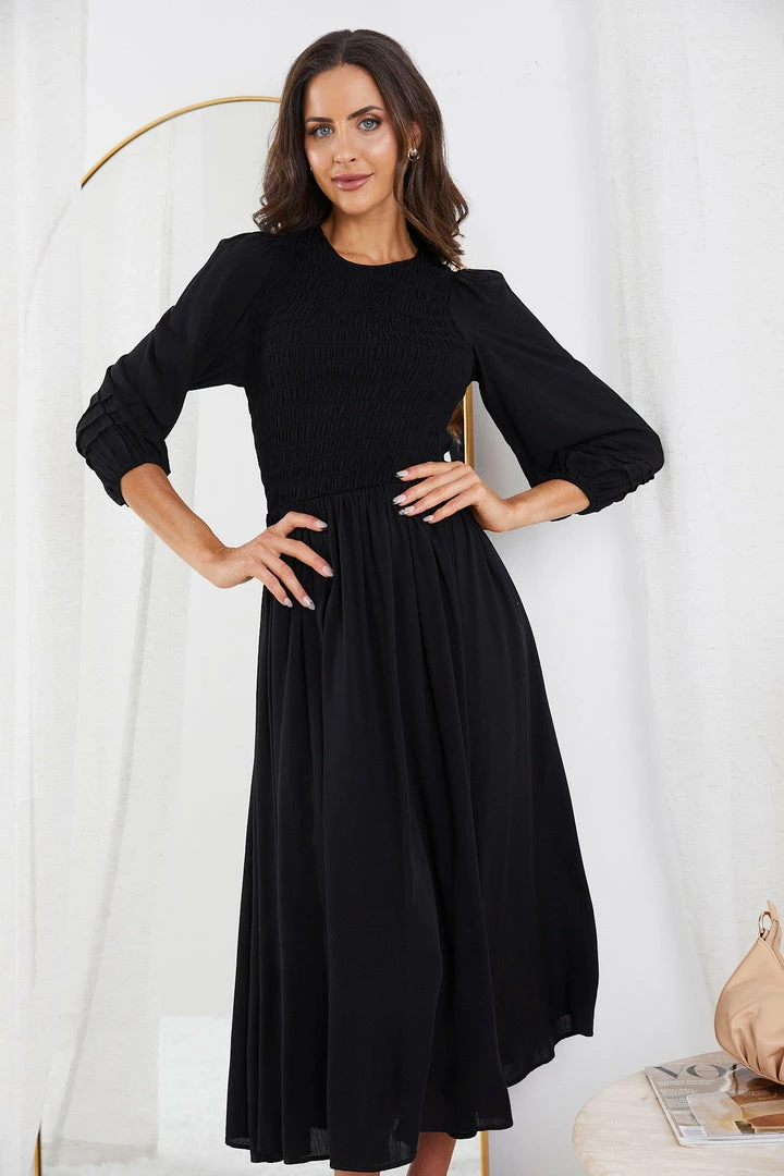 Qtrend Fashion PTY LTD Cocktail Dresses Iolana Long Sleeve Dress - Black 3 Qtrend Fashion PTY LTD Cocktail Dresses Iolana Long Sleeve Dress - Black