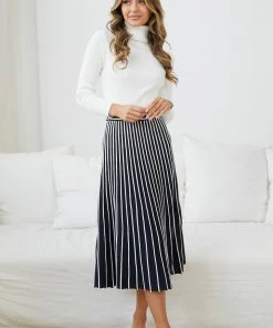 Spicy Sugar Itzel Knit Skirt - Navy Stripe CLOTHING